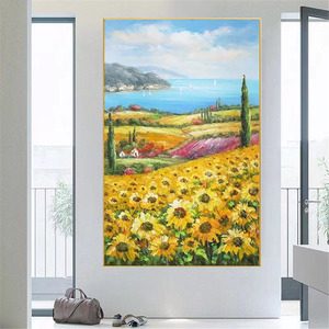 100% <span class=keywords><strong>peinture</strong></span> à l'huile peinte à la main <span class=keywords><strong>champ</strong></span> <span class=keywords><strong>de</strong></span> <span class=keywords><strong>tournesol</strong></span> jaune texturé toile <span class=keywords><strong>peinture</strong></span> à l'huile moderne or <span class=keywords><strong>peinture</strong></span> - Product Image 4