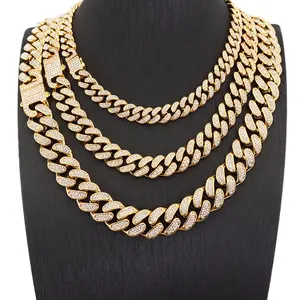 Men's 18K Gold Plated Stainless Steel Cuban Link Chain Zircon Pendant Diamond Jewelry Miami Style 'Iced Bling Bling' Necklace