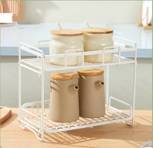 Organizzatore portaspezie a 2 livelli per bancone cucina impilabile per riporre il condimento per la cucina portaoggetti in filo metallico