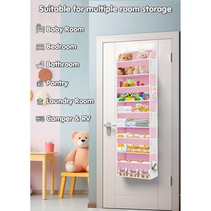 Pink Over The Door Organizer 15 Compartment <b>Hanging</b> <b>Storage</b> With Mesh Pockets For Bedroom Bathroom Kids Room - Product Image 4