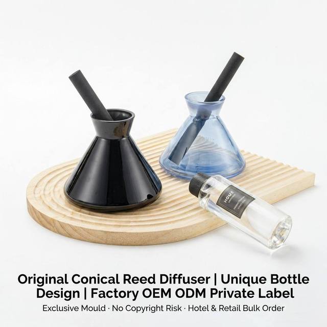Modern Reed Diffuser with Thick Fiber Stick and Cone Glass Bottle for OEM ODM Custom Logo and Private Label Home Fragrance