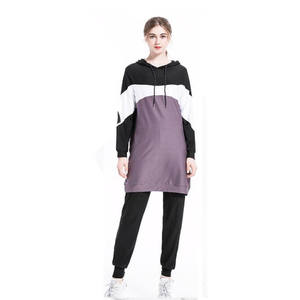 Quantité minimale de commande modeste long ensemble sport/Gym islamique pour femmes, <span class=keywords><strong>jogging</strong></span> musulman à capuche, course islamique vêtements de sport tunique haut - Product Image 4