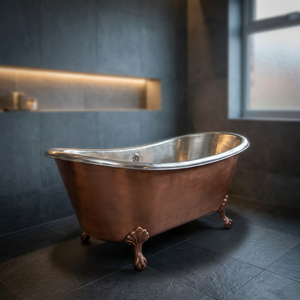 Bañera Ovalada de Cobre de Lujo con Patas, Acabado Envejecido Natural para Baño de Casa u Hotel - Product Image 3