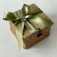 Panier cadeau en jonc de mer tressé à la main avec couvercle, boîte de rangement décorative pour cadeaux de mariage et organisation de la maison
