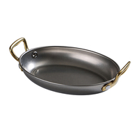 Assiette ovale vintage en acier inoxydable durable de style coréen avec deux poignées pour la maison, l'hôtel, le restaurant, la cuisine commerciale, le service de gâteaux