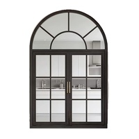Ventana Abatible Estilo Francés, Ventana de Guillotina con Vidrio Templado Antirrobo, Ventanas Decorativas de Vidrio con Marco de Aleación de Aluminio para Casas