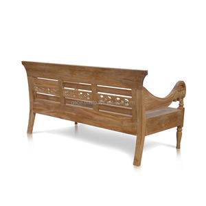 Antique classic solid teak wood handmade Java bench <b>sofa</b> <b>bed</b>, featuring a versatile deep seat and luxurious fabric - Product Image 1