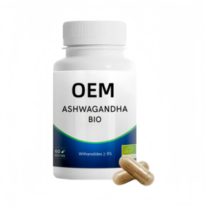 OEM Ashwagandha BIO KSM-66 천연 식품 보충 <span class=keywords><strong>5</strong></span>% Withanolides 메모리 수면 지원 적응 식물 프랑스 60 비건 - Product Image 1