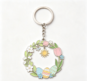 Porte-clés en métal personnalisé avec couronne de fleurs en émail, porte-clés rotatif, cadeau de printemps, souvenir - Product Image 5