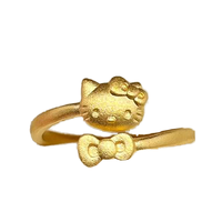 Bague ouverte en cuivre plaqué or Hello Kitty classique et mignonne - Design nœud de dessin animé, bijoux pour femme, pour mariage, usage quotidien, cadeau, assortiment décontracté
