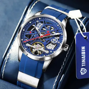 Luxury Tourbillon Movement Automatic Mechanical Watches For Men Custom Logo Hollow Out Luminous Wristwatch