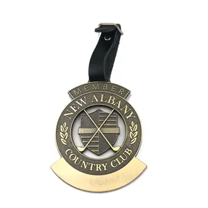 Customer Own Logo Printed Leather Hanger Golf Tags Metal Golf Bag Tag Hot Selling Customized Golf Tags