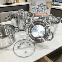 Ensemble de casseroles en acier inoxydable minimaliste moderne à double poignée, 8 pièces, couvercle en verre, compatible induction, passe au lave-vaisselle