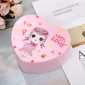 Cute Childrens Doll Jewelry Heart Shaped <b>Makeup</b> <b>Box</b> Double Layer Storage For Hair Accessories Toys And Miscellaneous Items - Product Image 2