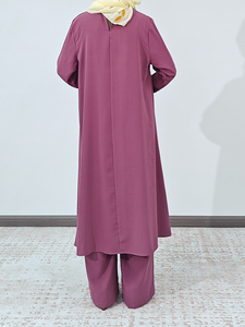 Moda musulmana árabe señora traje de dos piezas islámico elegante chica manga larga encaje Tops pantalones conjunto sólido Abaya mujeres <span class=keywords><strong>trajes</strong></span> musulmanes - Product Image 3