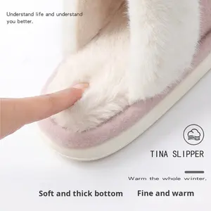 Erkek Kadın Kışlık Ev Baotou Tüylü Keçe Yuvarlak Kafa Düz Renk Terlik Baba Tarzı Yaşlılar İçin Sıcak Kaymaz PVC Dış Taban - Product Image 5