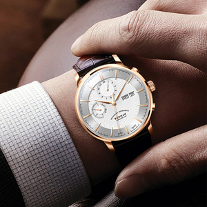 Montre automatique BORMAN en cuir noir pour homme, affichage date et jour, résistante à l'eau, avec cadran à aiguilles et design élégant – Meilleur prix - Product Image 3