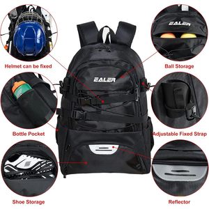 กระเป๋าเป้สะพายหลัง Ealer Lacrosse ขนาดใหญ่ สีดำ ทำจากโพลีเอสเตอร์ พร้อมช่องเก็บหมวกกันน็อคและลูกบอล สำหรับกีฬาฮอกกี้และฟุตบอล - Product Image 1