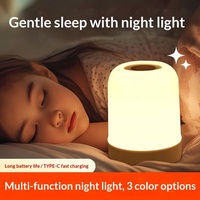 Lámpara de Noche Portátil con Carga USB Tipo-C, Batería Integrada, Brillo Ajustable, Diseño Moderno para