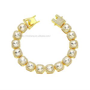 Full Rock Sugar Chain Beard Buckle Hip Hop <b>Bracelet</b>, Summer Splicing Square Rhinestone Cuban <b>Bracelet</b> Men Tanjing Fashion - Product Image 1