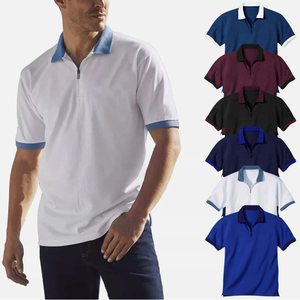 High Quality Wholesale Cotton Clothing Manufacturer Custom Casual Short Sleeve Contrast Color <strong>Zip</strong> <strong>up</strong> <strong>Polos</strong> Pour Hommes En Coton - Product Image 1