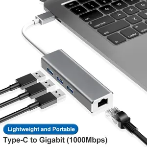 Cantell Usb Naar Ethernet Adapter 1000Mbps Usb Naar Lan 3.0 Gigabit Hub 3 Usb Naar Rj45 Voor Laptop Notebook