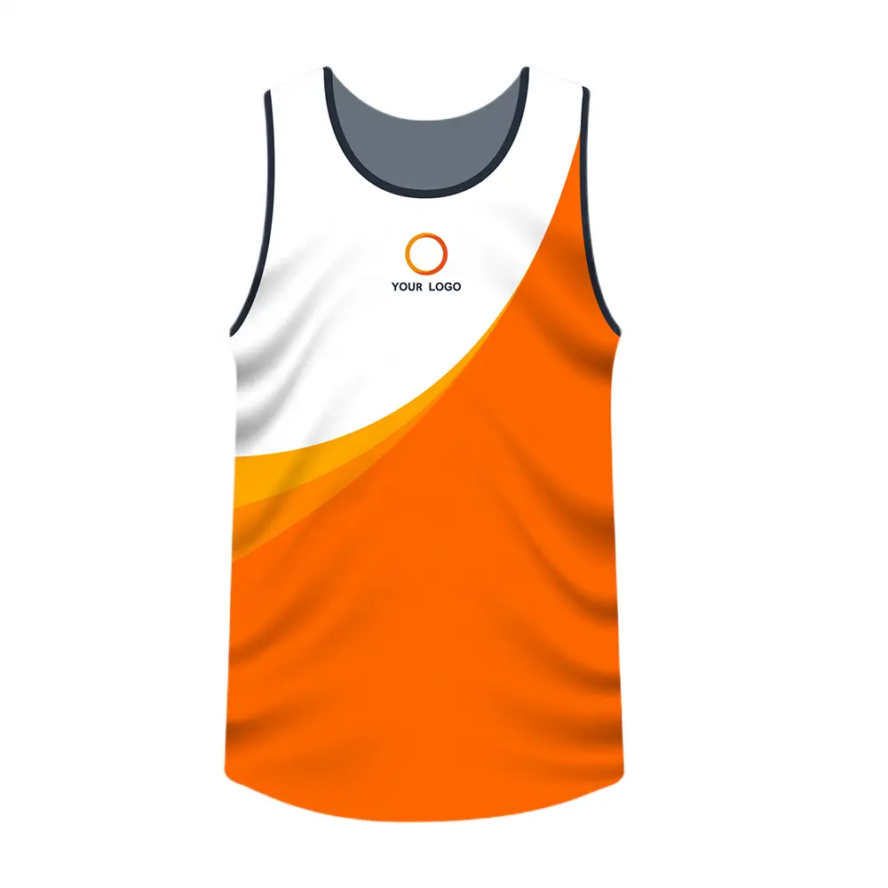 Latest Moisture anti wicking comfort white and orange training singlet running singlet men's vest