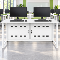 Bureau informatique pour deux étudiants avec armoires de rangement verrouillables pour ordinateurs et structure en acier pour salles informatiques scolaires, table de formation personnalisée