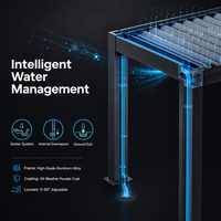 Pergola bioclimatique motorisée moderne pour extérieur, profil mince en aluminium, avec guirlandes solaires pour balcon et jardin