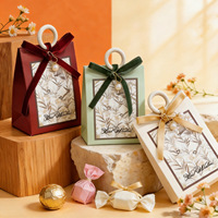 Sac cadeau élégant Shaher en velours avec nœud, breloque perle, imprimé oiseaux botaniques, poignée anneau, bordeaux, sauge, crème, style français, pour faveur de mariage