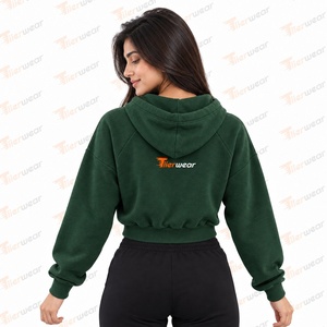 Sudadera Corta con Capucha para Mujer, Marca Tlierwear, Verde, Algodón, Informal, con Logotipo Estampado en la Parte Delantera, para Otoño - Product Image 6