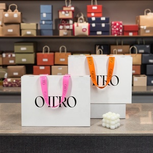 Personalized Retail Packaging White Luxury Paper Bag with Logo and Pink Ribbon Handles - Product Image 2