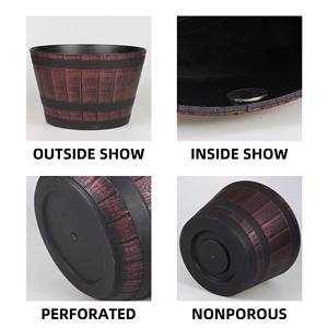 Jardinières de tonneau de whisky rondes anti-UV écologiques avec trous de drainage pour balcon de jardin intérieur et extérieur - Product Image 3