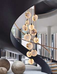 北欧風アイアンレストランペンダントライト、二重回転階段寝室ベッドサイドヴィラ、白大理石パーソナライズドシャンデリア - Product Image 5