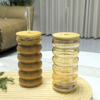Gobelet en verre en gros, nouveau gobelet à thé au lait et jus résistant aux hautes températures, couvercle en bambou, gobelet spirale moelleux