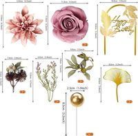 Prix d'usine – Ensemble de décoration de gâteau floral doré : roses, dahlias, chardons, feuilles de ginkgo – Décorations arquées pour anniversaires et mariages