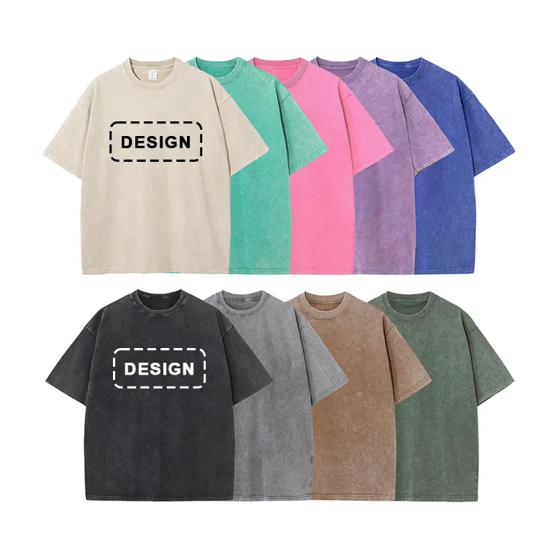 Camisetas de peso pesado de 250 Gsm, camiseta gráfica Vintage con lavado ácido para hombres, camisetas de gran tamaño de algodón con Logo estampado DTG personalizado