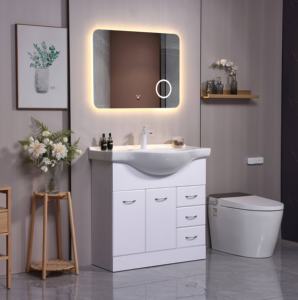 وحدة حمام عصرية قائمة على الأرض مع مرآة ذكية وإضاءة LED تعمل باللمس وحوض غسيل وطاولة تزيين للاستخدام المدرسي - Product Image 2