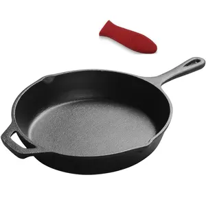 Sacoche de cuisine en fonte pré-assaisonnée avec support de manche chaud en Silicone, ustensile de cuisine, au four, 1 pièce