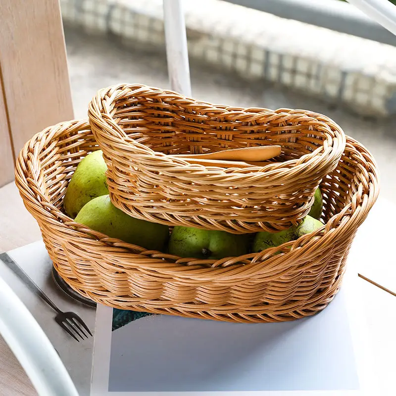 Ingots-Shaped PP Rattan Storage Basket Plastic Rattan Bread Basket