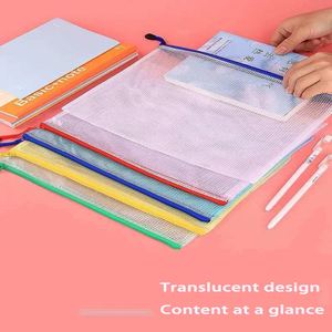 Pochette de classement A4 épaissie, fournitures de bureau, sac en maille transparente en PVC grande capacité avec fermeture éclair et logo personnalisé pour étudiants - Product Image 2