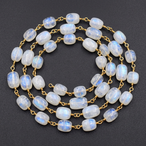 Chaîne de chapelet en pierre de lune arc-en-ciel blanche naturelle, forme de pépite roulée, lisse et unie - Product Image 1
