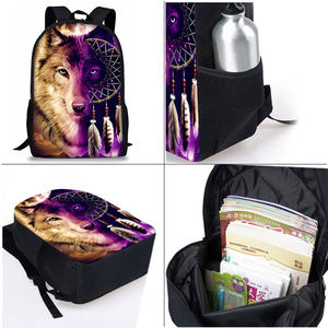 مجموعة حقيبة أزياء <span class=keywords><strong>Dreamnet</strong></span> وWolf من ثلاثة حقائب بسحاب بنمط الكرتون مع بطانة بوليستر مضادة للماء - Product Image 3