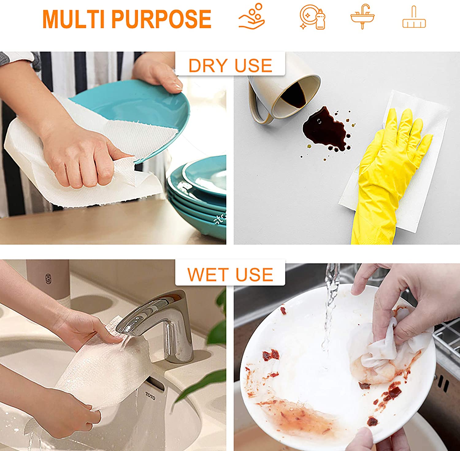 Washable Spunlace Wipes Paper Towel Roll Reusable Kitchen Cleaning Cloths 130gsm