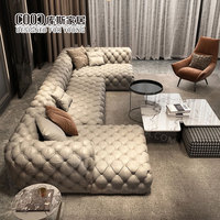 Decoración del Hogar, Sofá Seccional Chesterfield Grande, Sala de Estar Moderna, Muebles de Cuero Genuino de Lujo, Juego de Sofás