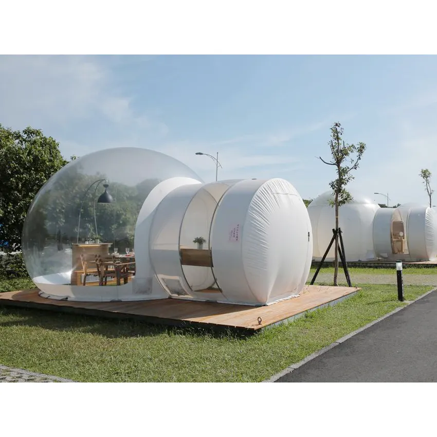 Tenda de bolha inflável transparente, 5m transparente topo acampamento barraca com túnel enquadrado de aço silencioso soprador para glamping