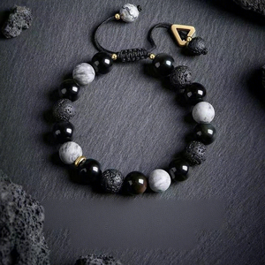 Bracelet en <span class=keywords><strong>pierre</strong></span> <span class=keywords><strong>de</strong></span> <span class=keywords><strong>lave</strong></span> géométrique, obsidienne, pour homme, bijoux unisexes, bracelet en <span class=keywords><strong>pierre</strong></span> naturelle tissé à la main pour petit ami - Product Image 1