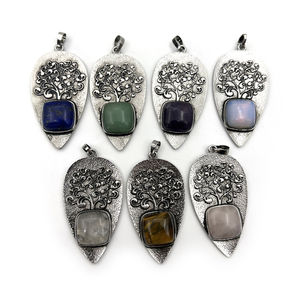 Penjualan laris 2025 batu permata Opal <span class=keywords><strong>Amethyst</strong></span> Quartz mawar batu akik persegi Cabs antik pohon perak bentuk daun liontin perlengkapan membuat perhiasan - Product Image 5