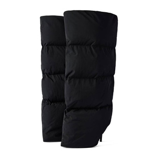 Botas altas de mujer con parte superior ancha y acolchada, botines largos con tacón de aguja, zapatos de mezclilla para escenario - Product Image 1