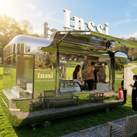 Chariot alimentaire en acier inoxydable à double aile, avec auvent, étagères de rangement et roues, pour événements extérieurs, vente ambulante et festivals